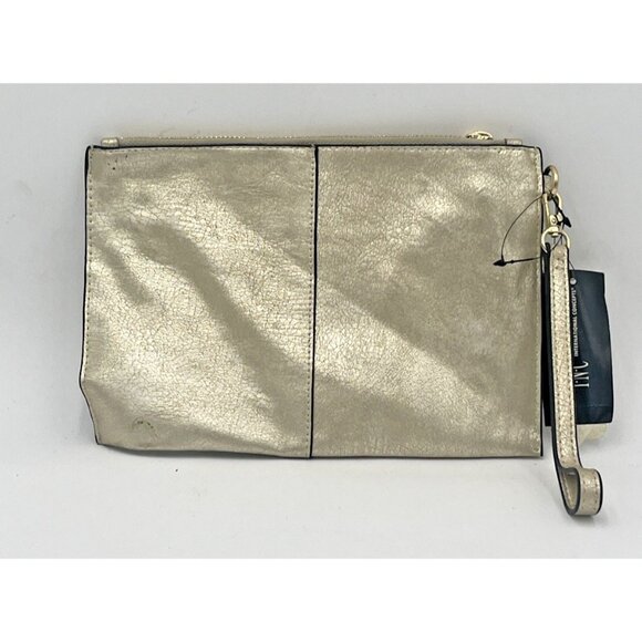 INC Women’s Hand Bag Purse Makeup case Gold Metallic New With Tags - Picture 1 of 7